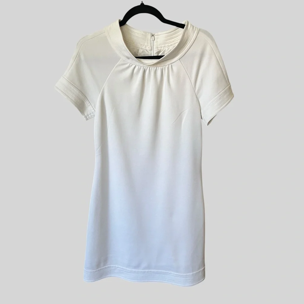 Trina Turk White Maleko Short Sleeve with Folded Collar Dress.